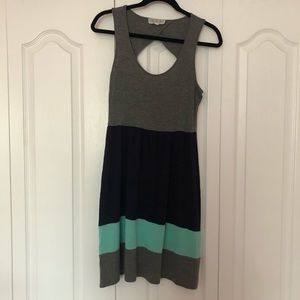 Pink Rose Dress (PL) Grey, Navy Blue & Aqua